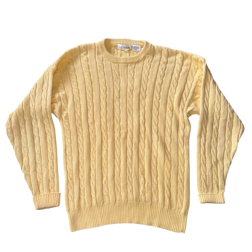 Vintage Brian MacNeil Cable Knit Sweater Mens L Yellow 100% Cotton Crewneck